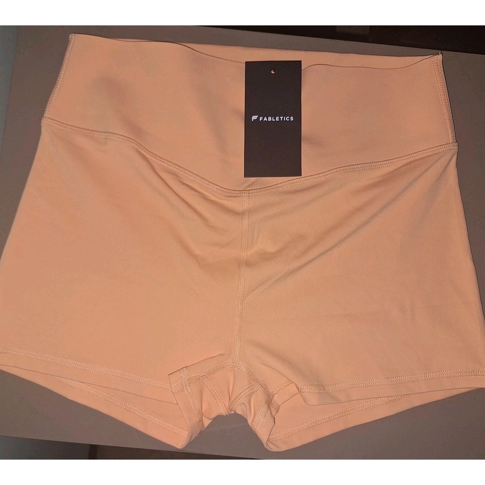 New Fabletics Pure Lux High Waisted Biker Shorts Women's Size Large Apricot